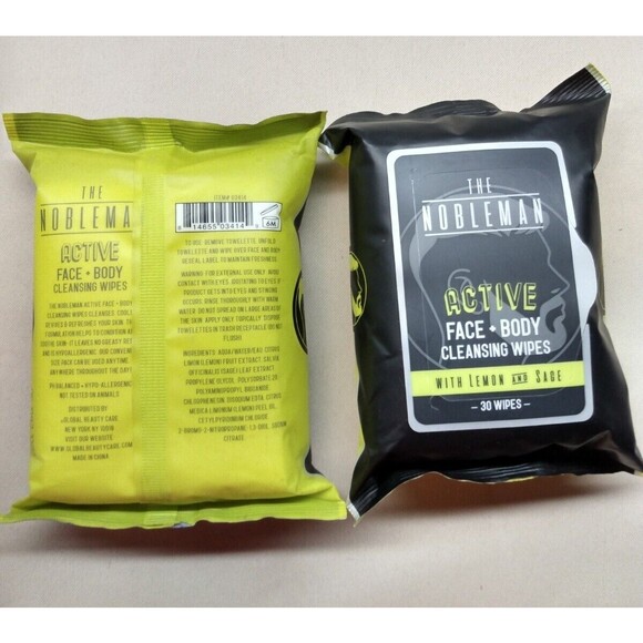 The Nobleman Active Face Body Cleansing Wipes Lemon and Sage For Men ×2 Packs - Picture 3 of 5